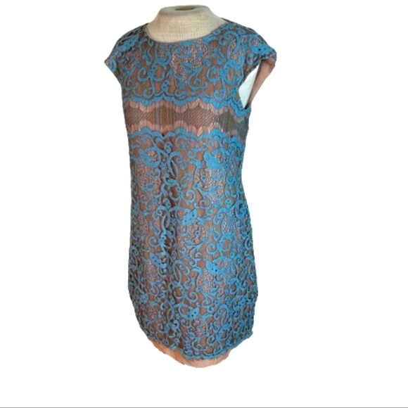 Suzi Chin for Maggy Boutique Lace Stunning Blue Stylish Dress - Picture 3 of 6